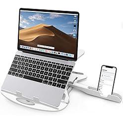 STRIFF Adjustable Laptop Stand Patented Riser Ventilated Portable Foldable Compatible with MacBook Notebook Tablet Tray Desk Table Book with Free Phone Stand(White)