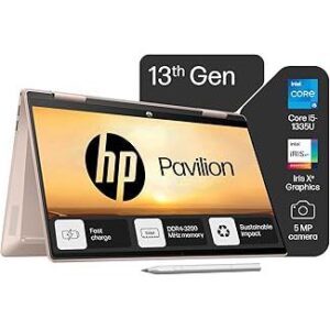 HP Pavilion x360, 13th Gen Intel Core i5-1335U, 14-inch (35.6 cm), FHD, Touchscreen, 16GB DDR4, 1TB SSD, FPR, 5 MP Camera, Backlit KB, Audio by B&O, Pen (Win 11, MSO 2021, Gold, 1.51 kg), ek1009TU