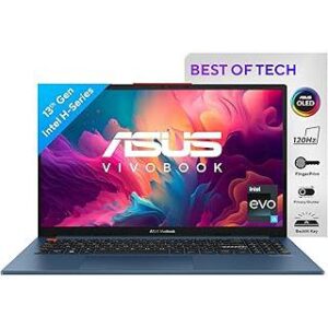 ASUS Vivobook S 15 OLED (2023), Intel Core EVO i5-13500H, 13th Gen, 16GB RAM, 512GB SSD, 2.8K OLED 120Hz, 15.6"/39.62cm, Windows 11, MS Office 2021, Blue, 1.7KG, S5504VA-MA541WS, Iris Xe, 75WHr Laptop