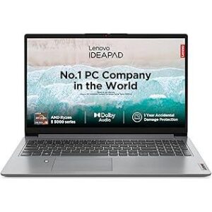 Lenovo IdeaPad Slim 1 AMD Ryzen 5 5500U 15.6" HD Thin and Light Laptop (16GB/512GB SSD/Integrated AMD Graphics/Windows 11 Home/MSO 21/1Yr ADP Free/Cloud Grey/1.61Kg), 82R400ERIN