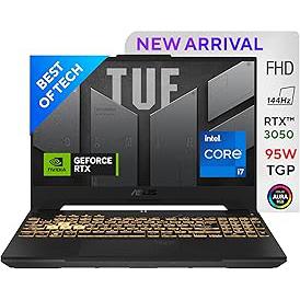 ASUS TUF Gaming F15 12th Gen, Intel Core i7-12700H Gaming Laptop(NVIDIA RTX 3050-4GB/95W TGP/16GB RAM/1TB SSD/FHD/15.6"/144Hz/RGB KB/90WHr/Windows 11/Office 2021/Mecha Gray/2.20 Kg) FX577ZC-HN192WS