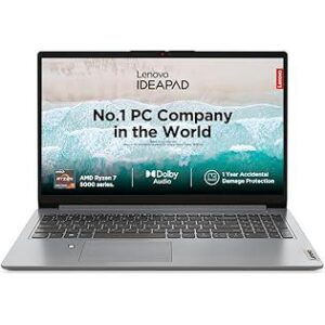 Lenovo IdeaPad Slim 1 AMD Ryzen 7 5700U 15.6" HD Thin and Light Laptop (16GB/512GB SSD/Windows 11 Home/MS Office 2021/1 Year Warranty + 1 Year ADP/Cloud Grey/1.6Kg), 82R400EFIN
