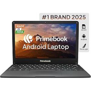 Primebook S 4G, 2025(New, WiFi+4G) Android Based MediaTek MT8788 - (PrimeOS) 4G SIM Slot, Thin and Light Laptop (11.6 Inch, 1.065 Kg, Type C, USB, HDMI, MicroSD) (4GB/128GB eMMC Storage, Black)