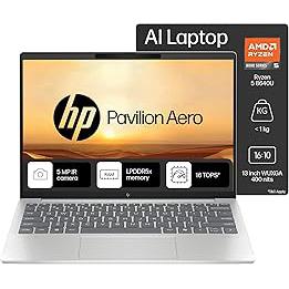 HP Pavilion Aero, AMD Ryzen 5-8640U AI Laptop (16GB RAM, 512GB SSD), WUXGA, 13.3"/33.8cm, Win 11, Office 2021, Silver, 1Kg, AMD Radeon Graphics, Ultra-Light, 5MP Camera, bg0016AU