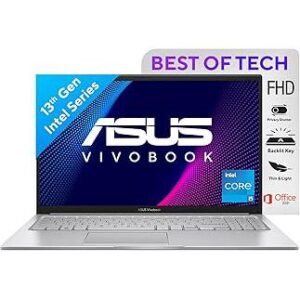 ASUS Vivobook 15,13th Gen,Intel Core i5-1335U,Thin & Light (Intel Iris Xᵉ iGPU/16GB RAM/512GB SSD/FHD/15.6"/60Hz/Backlit Keyboard/42WHrs/Windows 11/Office 2021/Cool Silver/1.70 kg) X1504VA-NJ540WS