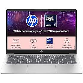 HP 14, Intel Core Ultra 5-125H AI Powered Laptop (16GB RAM, 512GB SSD), Anti-Glare, 14"/35.6cm, FHD, Windows 11, Silver, 1.4Kg, Intel Arc Graphics, FHD Camera, Backlit KB, gr1022TU