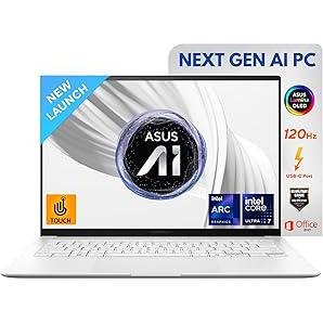 ASUS Zenbook S 14, Intel Core Ultra 7 (Series 2), 32GB RAM, 1TB SSD, 3K OLED Touch 120Hz 500nits, 14", Windows 11, MS Office Home,Scandinavian White, 1.2KG,UX5406SA-PZ358WS, AI Powered Laptop