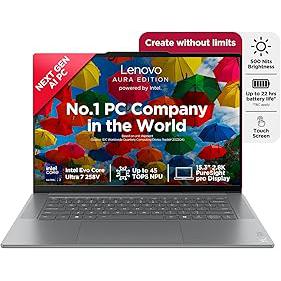 Lenovo Smartchoice Yoga Slim 7 Aura Edition, Intel Core Ultra 7 258V, 47 Tops, Copilot+ AI PC, 32GB RAM, 1TB SSD, 15"(38.86cm), Windows 11, MS Office Home 2024, Grey, 1.53Kg, 83HM004NIN, AI Laptop
