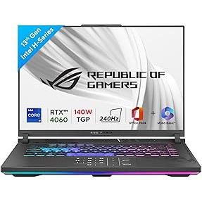 ASUS ROG Strix G16 13th Gen,Intel Core i9-13980HX Gaming Laptop(NVIDIA RTX 4060-8GB/140W TGP/16GB/1TB/QHD+/16"/240Hz/Windows 11/M365 Basic (1Year)*/Office Home 2024/Eclipse Gray/2.50 Kg)G614JV-N4242WS