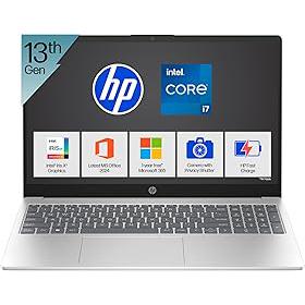 HP 15, 13th Gen Intel Core i7-1355U (16GB DDR4, 512GB SSD) Microsoft365* Office2024, Win11, 15.6inch(39.6cm) FHD Laptop, Intel Iris Xe, FHD Camera w/Privacy Shutter, Backlit, Silver, 1.59kg, fd0468tu