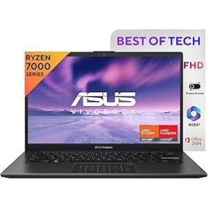 ASUS Vivobook Go 14, AMD Ryzen 3 7320U,Thin & Light (AMD Radeon iGPU/8GB RAM/512GB SSD/FHD/14/60Hz/42WHrs/Windows 11/M365 Basic (1Year)*/Office Home 2024/Mixed Black/1.38 kg) E1404FA-NK3325WS