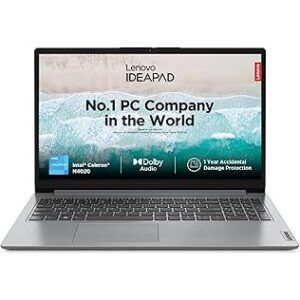 Lenovo IdeaPad Slim 1 Intel® Celeron® N4020 15.6 inch (39.6cm) Thin & Light Laptop (8GB RAM/512GB SSD/Windows 11 Home/Office Home & Student 2024/1Yr ADP Free/Cloud Grey/1.54Kg), 82V700L2IN
