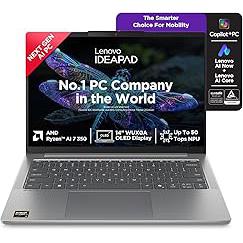 Lenovo IdeaPad Slim 5 AMD Ryzen AI 7 350, Copilot+ AI PC(24GB RAM/1TB SSD/14(35.5cm) WUXGA OLED/AI Now/50TOPS/Win 11/Office Home 2024/Backlit Keyboard/1Yr ADP Free/Grey/1.4Kg), 83HX001NIN AI Laptop